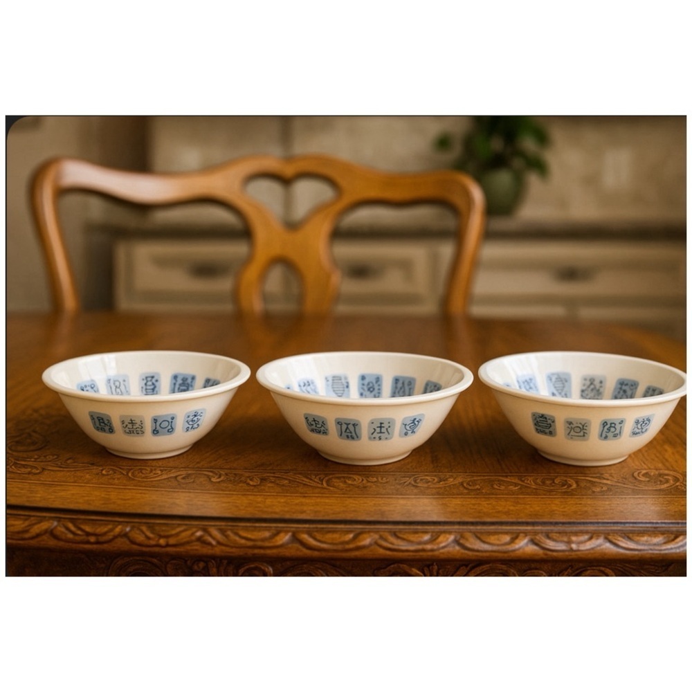 3 Rare Vintage Nola Ware Hand Painted Atomic Art Deco 3”Blue White Bowls MCM
